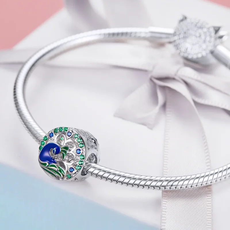(bilde for) Pandora Style Silver Peafowl Charm - BSC037 - Vis 4