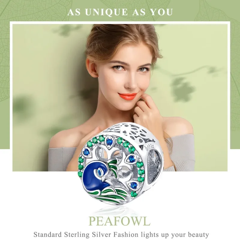 (bilde for) Pandora Style Silver Peafowl Charm - BSC037 - Vis 6
