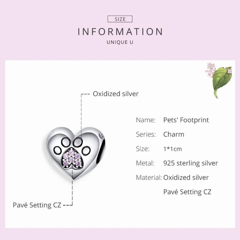 (bilde for) Pandora Style Silver Pet Footprints Charm - BSC209 - Vis 5