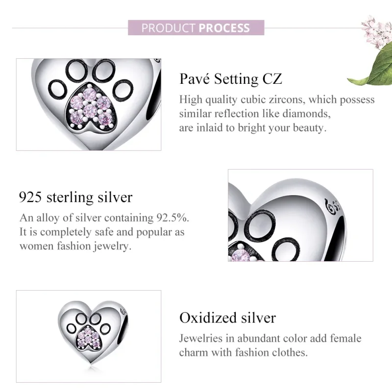 (bilde for) Pandora Style Silver Pet Footprints Charm - BSC209 - Vis 6