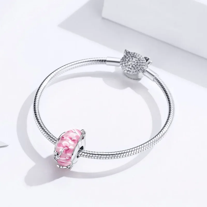 (bilde for) Pandora Style Silver Phalaenopsis Murano Glass Charm - SCC1281 - Vis 4