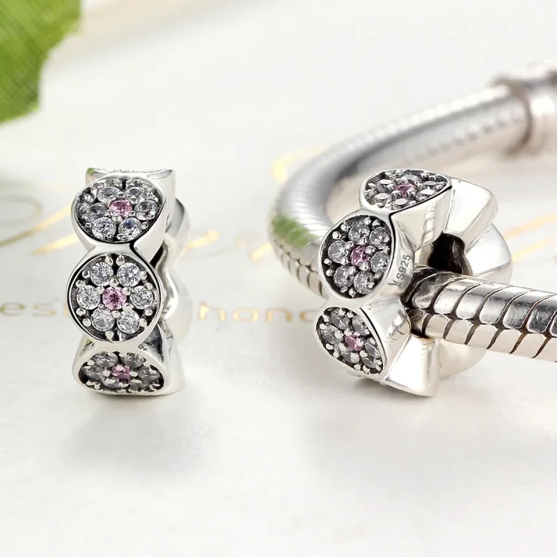 (bilde for) Pandora Style Silver Pink Garland Spacer - SCC101 - Vis 4