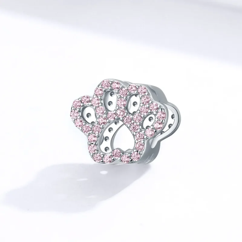 (bilde for) Pandora Style Silver Pink Paw Charm - BSC164 - Vis 2