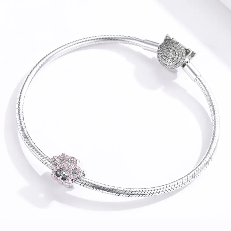 (bilde for) Pandora Style Silver Pink Paw Charm - BSC164 - Vis 3