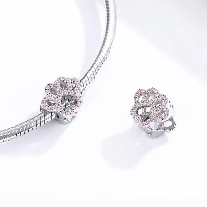 (bilde for) Pandora Style Silver Pink Paw Charm - BSC164 - Vis 4