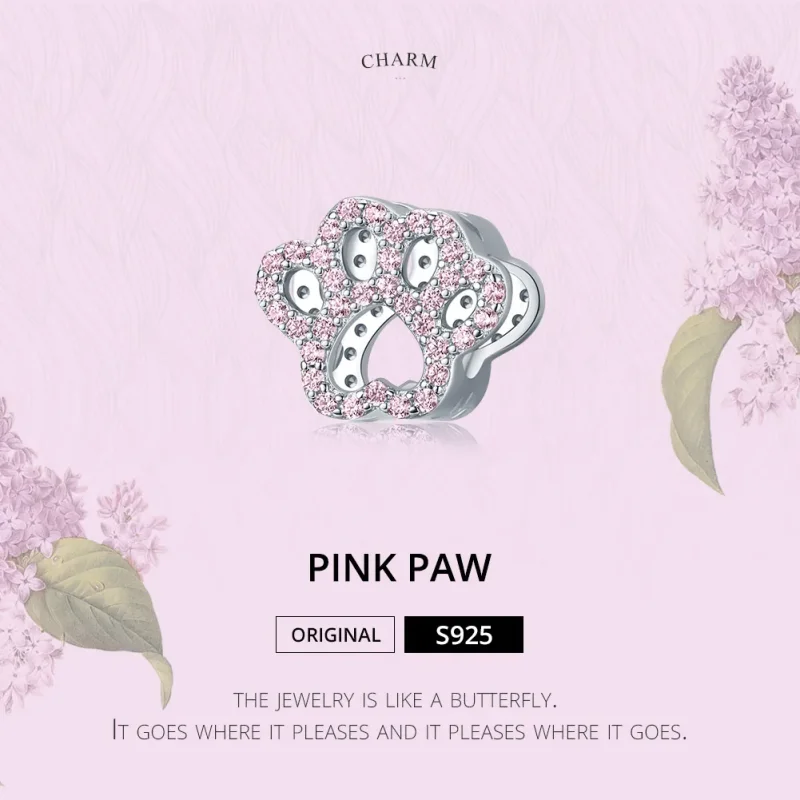 (bilde for) Pandora Style Silver Pink Paw Charm - BSC164 - Vis 6