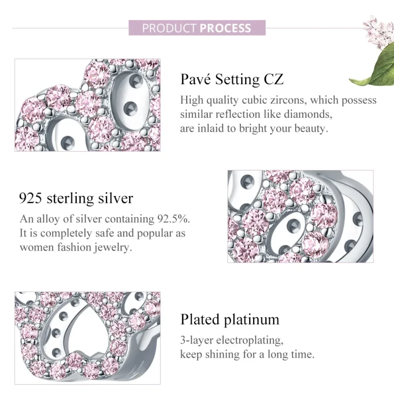 (bilde for) Pandora Style Silver Pink Paw Charm - BSC164 - Vis 8
