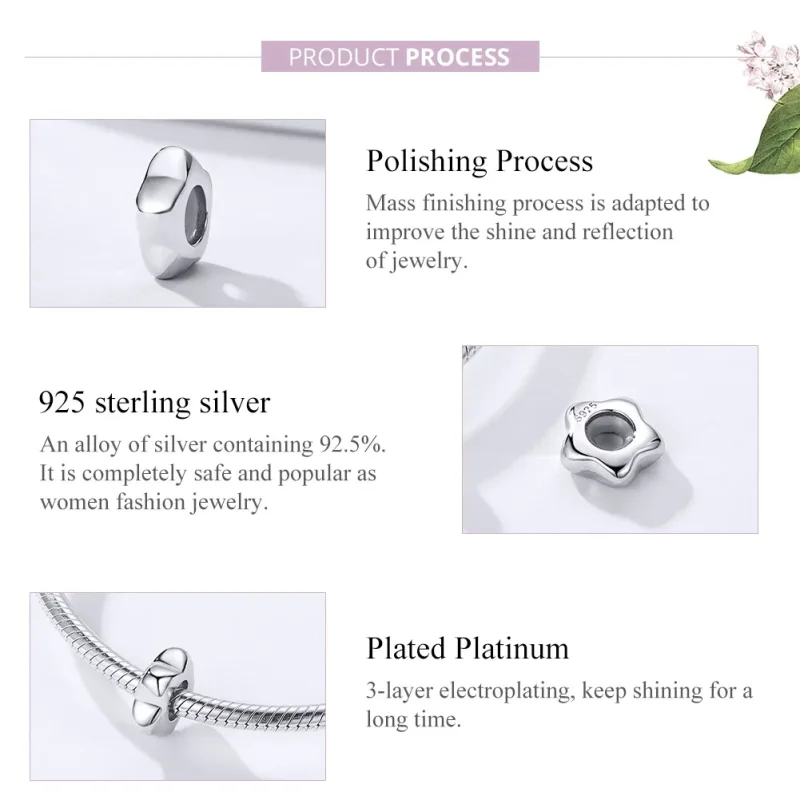 (bilde for) Pandora Style Silver Plomme Blossom Spacer - SCC1168 - Vis 4