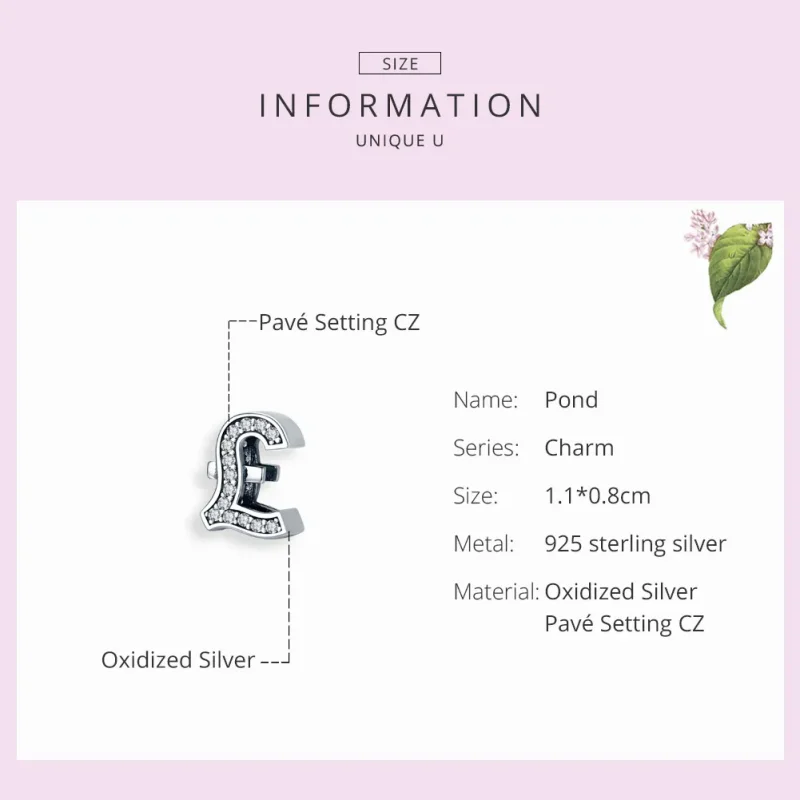 (bilde for) Pandora Style Silver Pund Sign Charm - SCC1269 - Vis 3