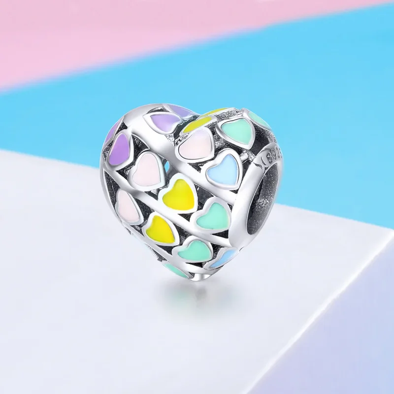 (bilde for) Pandora Style Silver Rainbow Heart Charm - SCC902 - Vis 2