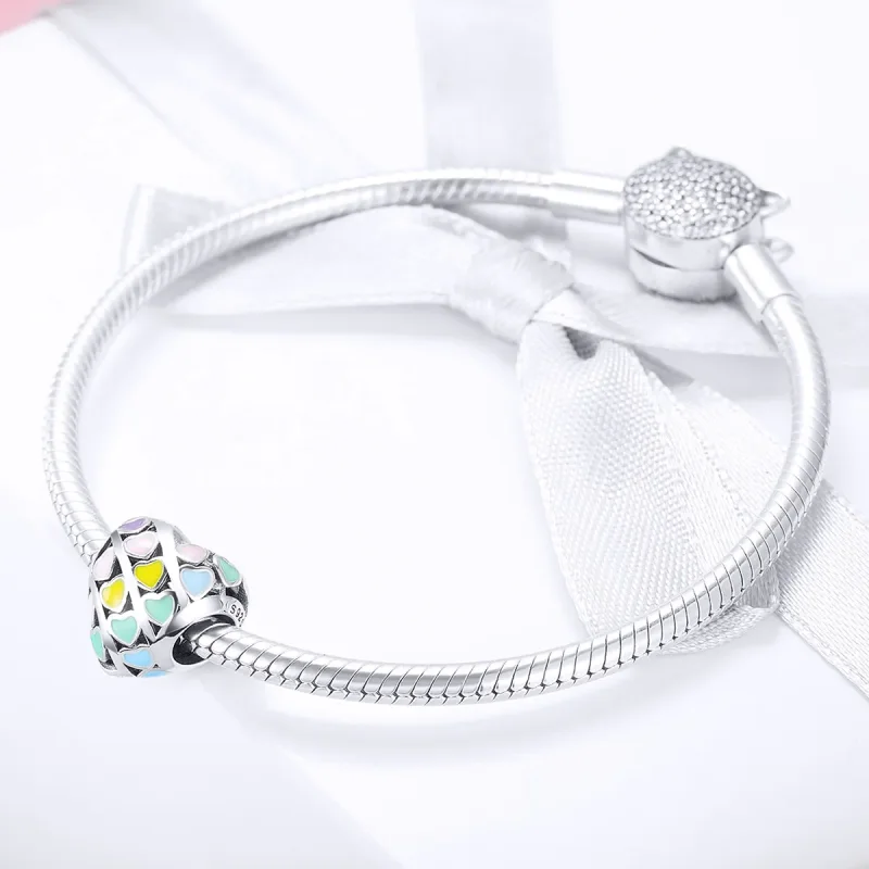 (bilde for) Pandora Style Silver Rainbow Heart Charm - SCC902 - Vis 3