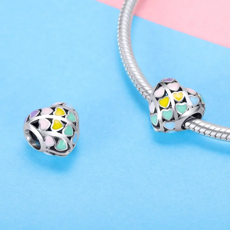 (bilde for) Pandora Style Silver Rainbow Heart Charm - SCC902 - Vis 4