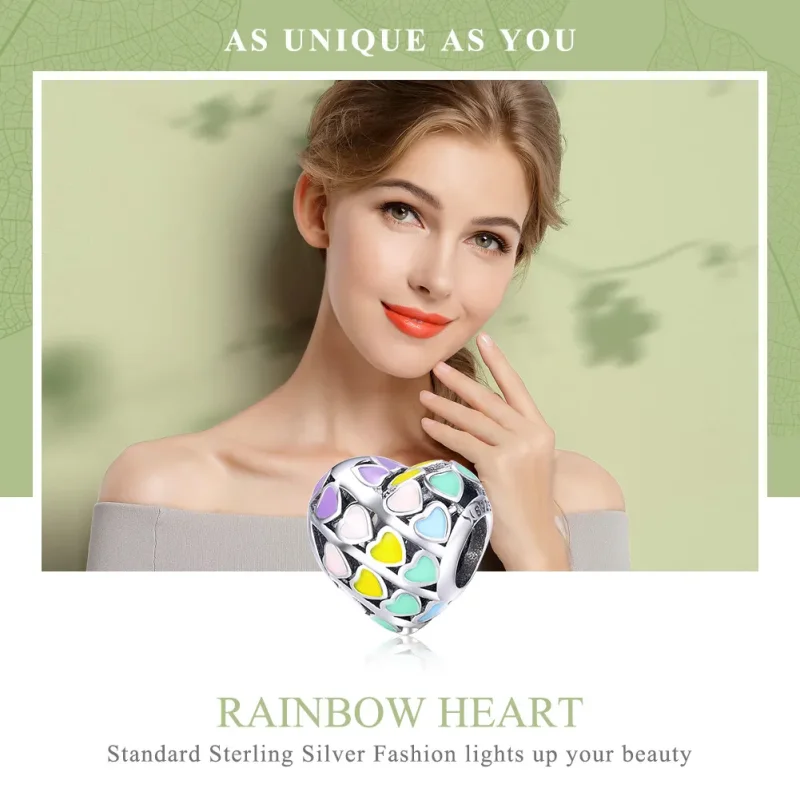 (bilde for) Pandora Style Silver Rainbow Heart Charm - SCC902 - Vis 6