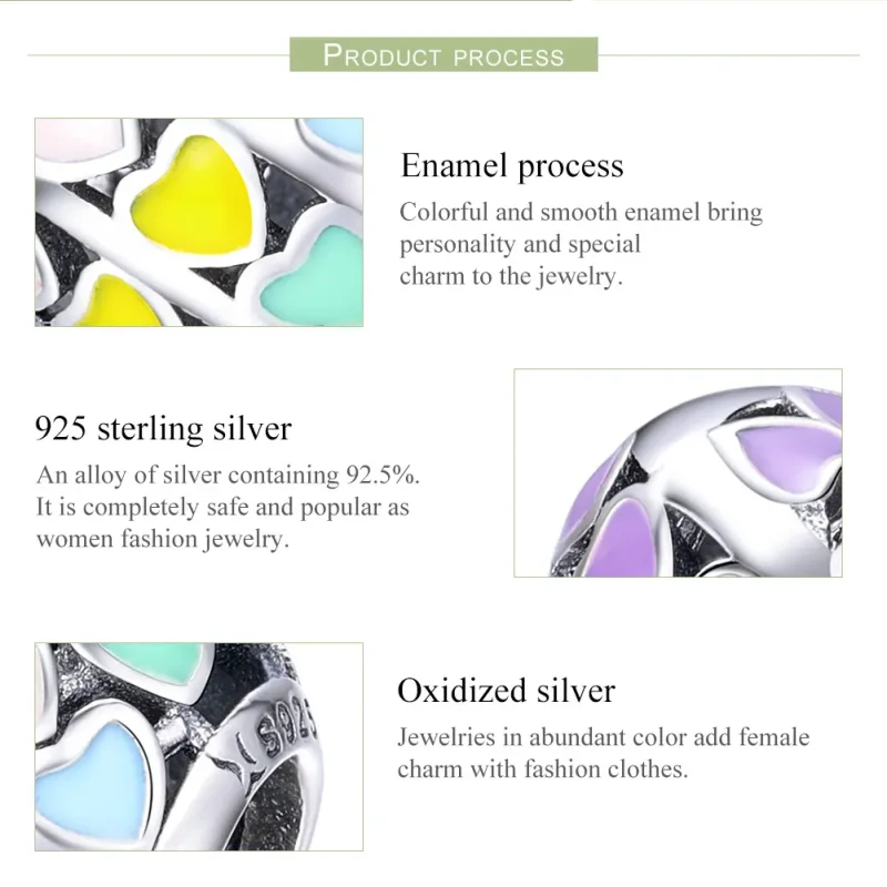 (bilde for) Pandora Style Silver Rainbow Heart Charm - SCC902 - Vis 7