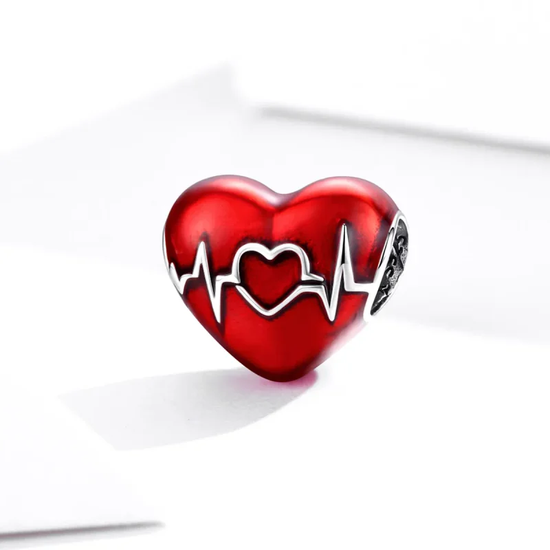 (bilde for) Pandora Style Silver Red Heartbeat of Love Charm - SCC1569 - Vis 2