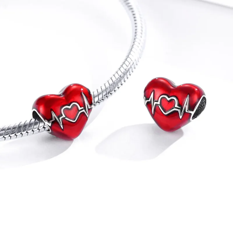 (bilde for) Pandora Style Silver Red Heartbeat of Love Charm - SCC1569 - Vis 4