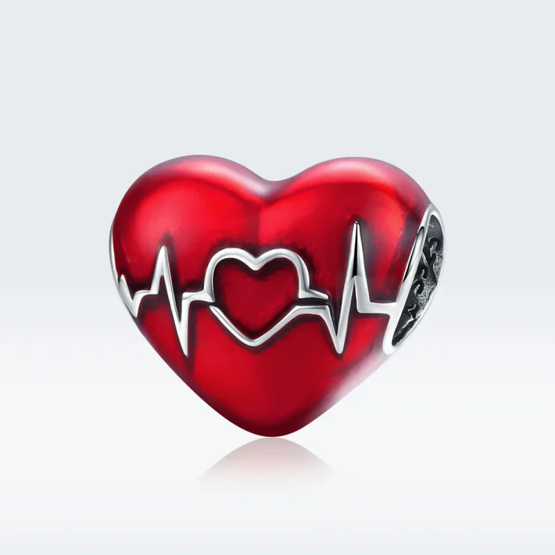 (bilde for) Pandora Style Silver Red Heartbeat of Love Charm - SCC1569 - Vis 5
