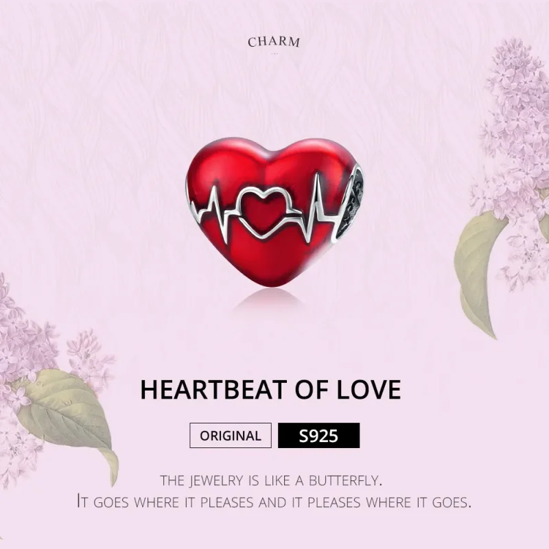 (bilde for) Pandora Style Silver Red Heartbeat of Love Charm - SCC1569 - Vis 6