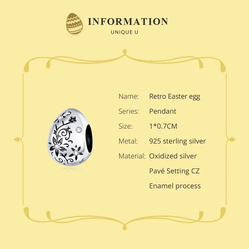 (bilde for) Pandora Style Silver Retro Easter Egg Charm - SCC1466 - Vis 6