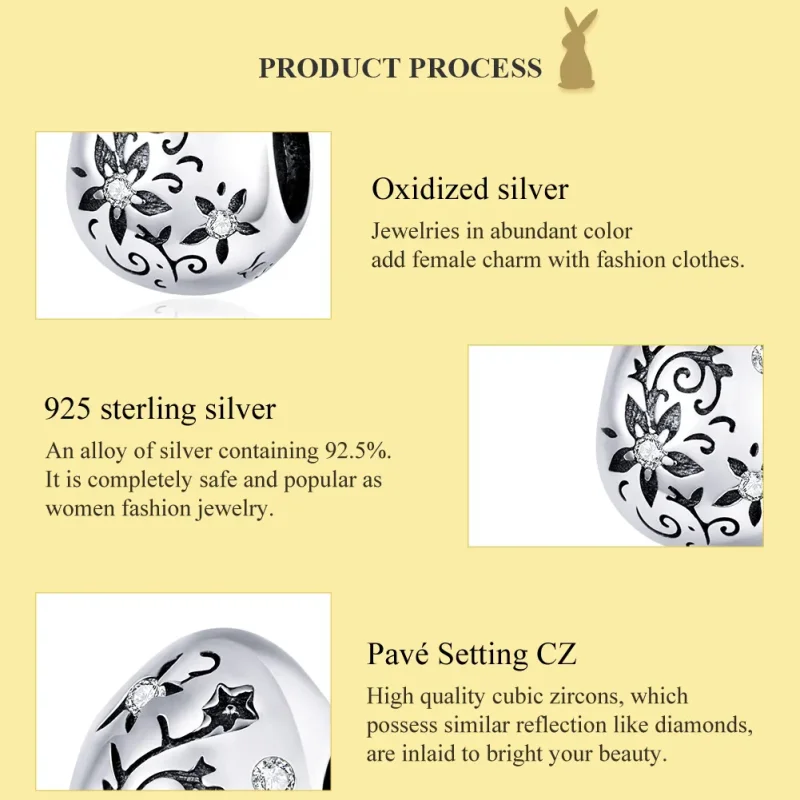 (bilde for) Pandora Style Silver Retro Easter Egg Charm - SCC1466 - Vis 7