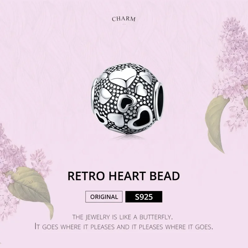 (bilde for) Pandora Style Silver Retro Heart Charm - SCC1451 - Vis 6