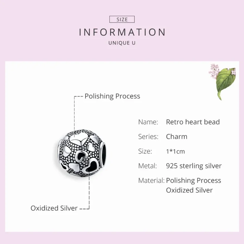 (bilde for) Pandora Style Silver Retro Heart Charm - SCC1451 - Vis 7