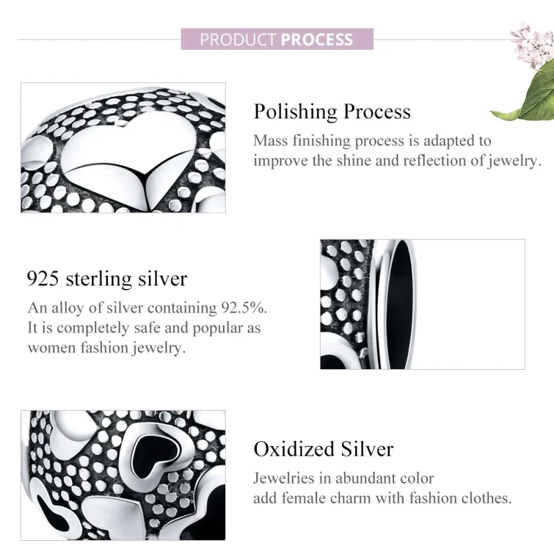 (bilde for) Pandora Style Silver Retro Heart Charm - SCC1451 - Vis 8