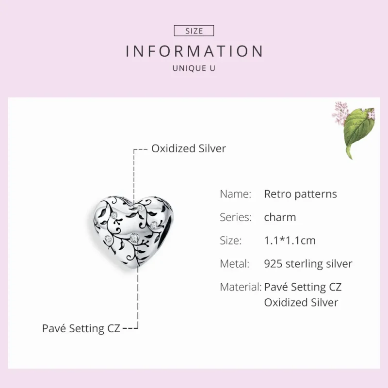 (bilde for) Pandora Style Silver Retro Patterns Charm - SCC1323 - Vis 7