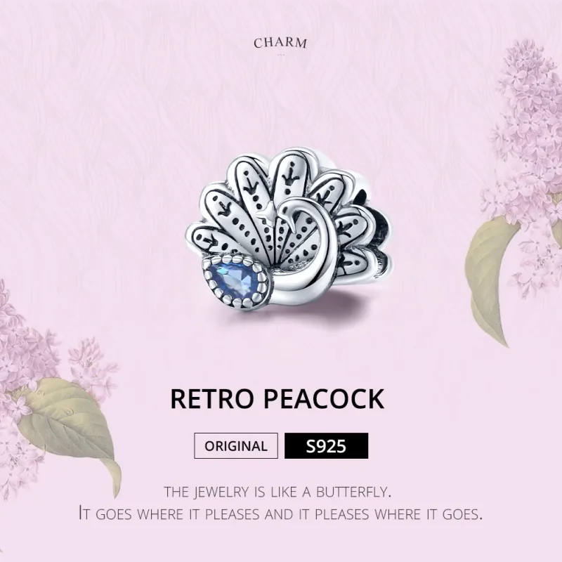 (bilde for) Pandora Style Silver Retro Peacock Charm - SCC1558 - Vis 6