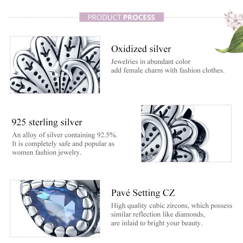 (bilde for) Pandora Style Silver Retro Peacock Charm - SCC1558 - Vis 8