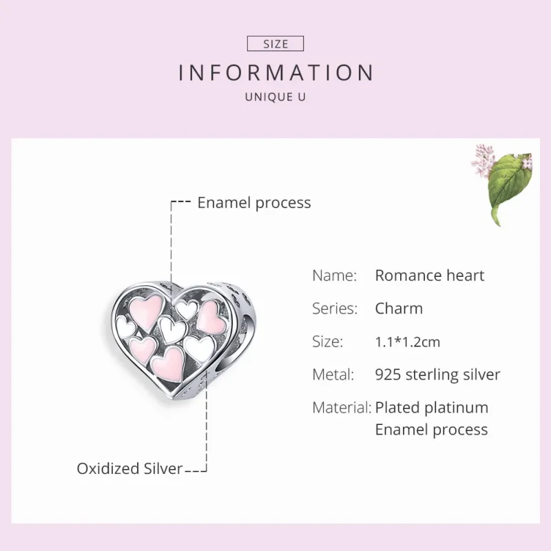 (bilde for) Pandora Style Silver Romance Heart Charm - SCC1423 - Vis 7