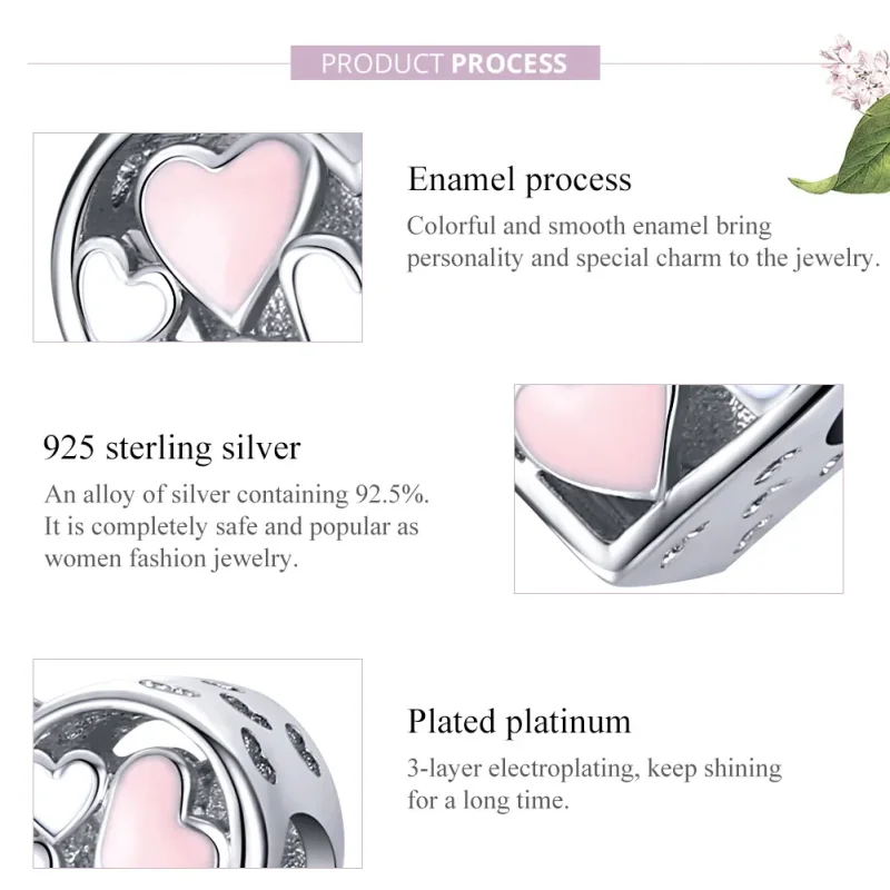 (bilde for) Pandora Style Silver Romance Heart Charm - SCC1423 - Vis 8