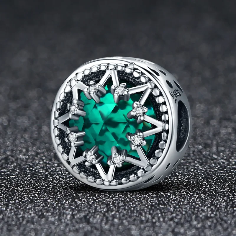 (bilde for) Pandora Style Silver Romantic Emerald Snowflakes Charm - SCC308 - Vis 2