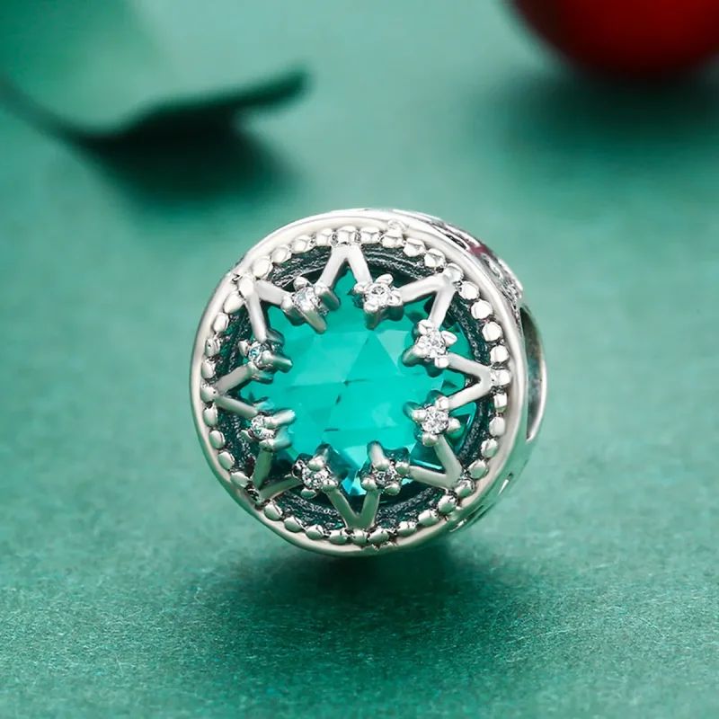 (bilde for) Pandora Style Silver Romantic Emerald Snowflakes Charm - SCC308 - Vis 3
