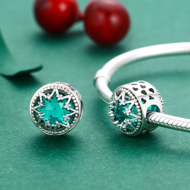 (bilde for) Pandora Style Silver Romantic Emerald Snowflakes Charm - SCC308 - Vis 4