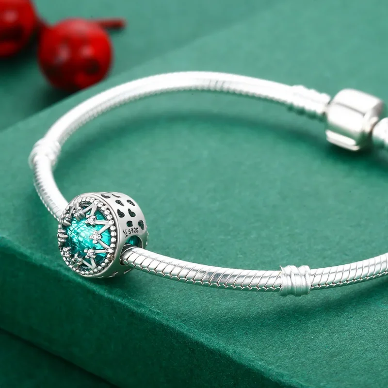 (bilde for) Pandora Style Silver Romantic Emerald Snowflakes Charm - SCC308 - Vis 5
