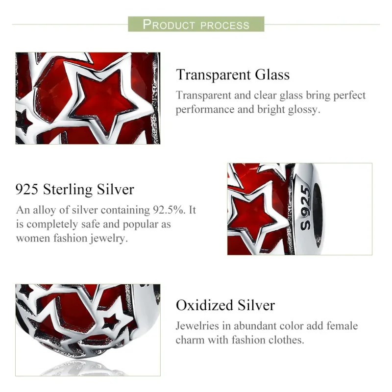 (bilde for) Pandora Style Silver Romantic Stars Charm - SCC509 - Vis 6