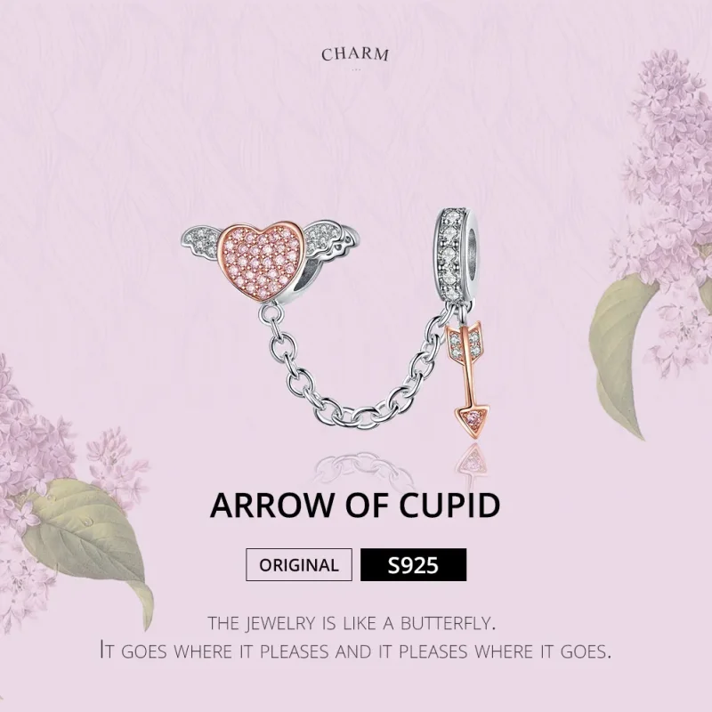 (bilde for) Pandora Style Silver & Rose Gold Arrow of Cupid Safety Chain - SCC1208 - Vis 2