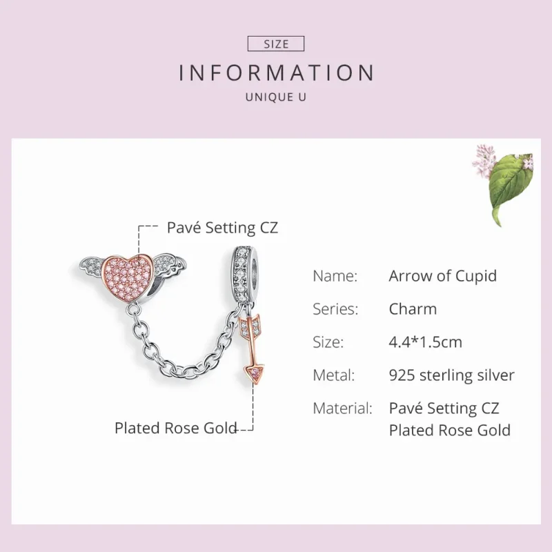 (bilde for) Pandora Style Silver & Rose Gold Arrow of Cupid Safety Chain - SCC1208 - Vis 3