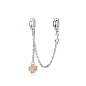 (bilde for) Pandora Style Silver & Rose Gold Clover Safety Chain - SCC1261