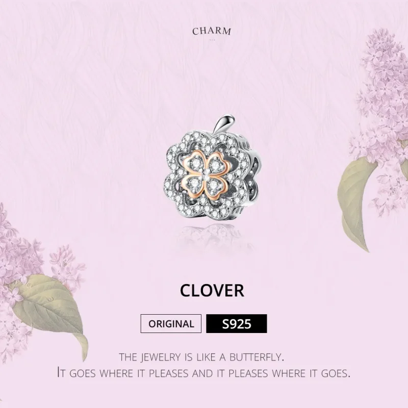 (bilde for) Pandora Style Silver & Rose Gold Firkløver Charm - SCC1247 - Vis 2