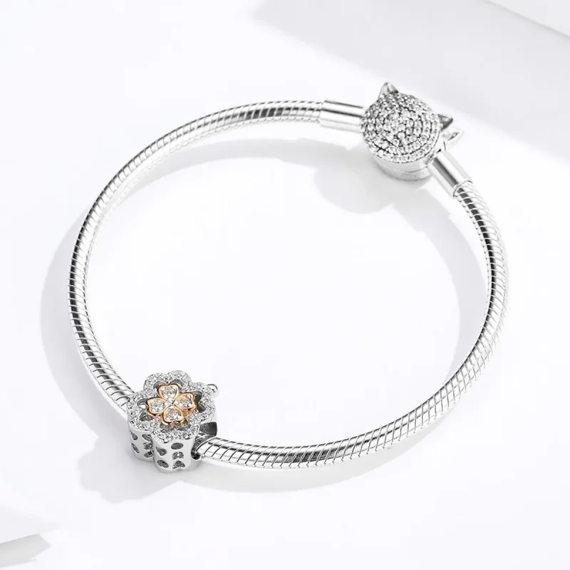 (bilde for) Pandora Style Silver & Rose Gold Firkløver Charm - SCC1247 - Vis 3