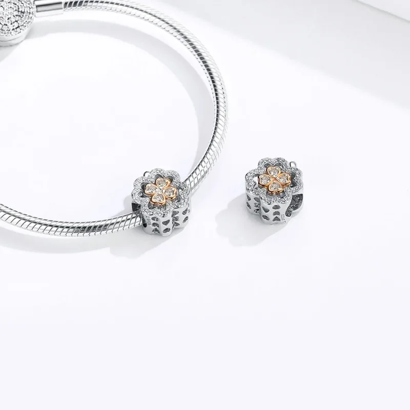 (bilde for) Pandora Style Silver & Rose Gold Firkløver Charm - SCC1247 - Vis 4
