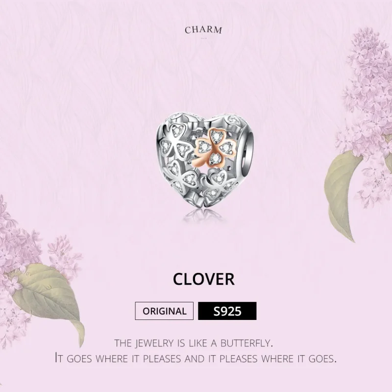 (bilde for) Pandora Style Silver & Rose Gold Firkløver Charm - SCC1248 - Vis 2