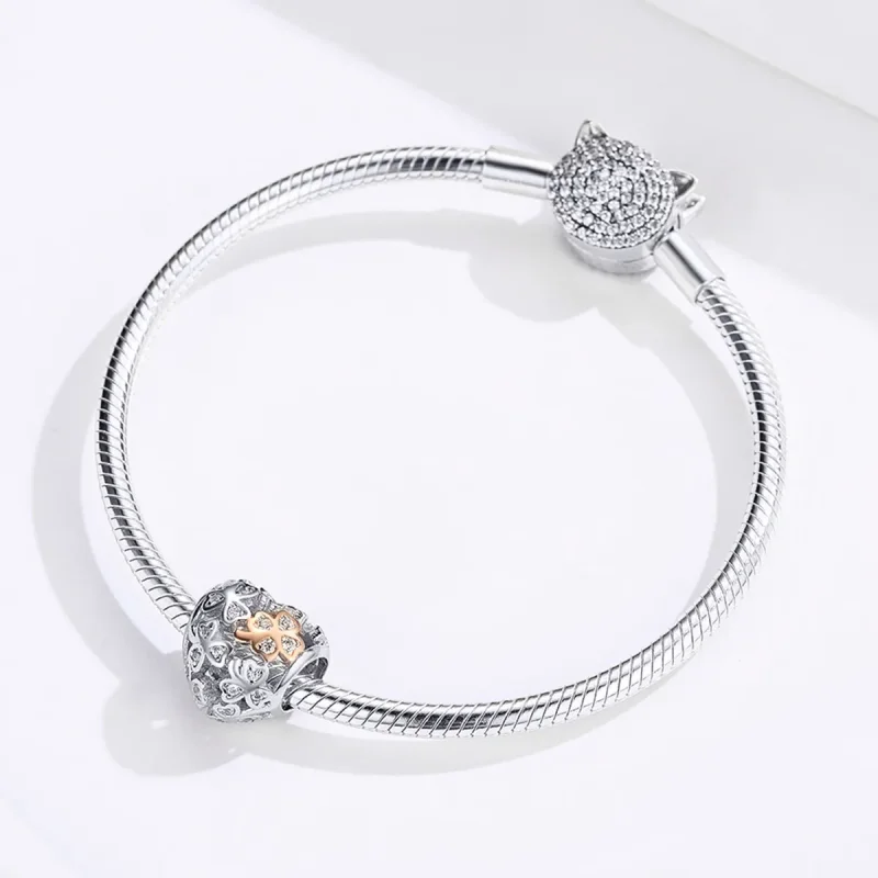 (bilde for) Pandora Style Silver & Rose Gold Firkløver Charm - SCC1248 - Vis 3
