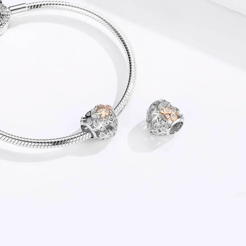 (bilde for) Pandora Style Silver & Rose Gold Firkløver Charm - SCC1248 - Vis 4