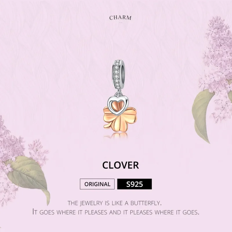 (bilde for) Pandora Style Silver & Rose Gold Firkløver Dingle - SCC1238 - Vis 2
