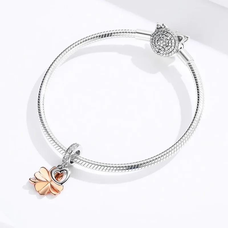 (bilde for) Pandora Style Silver & Rose Gold Firkløver Dingle - SCC1238 - Vis 3