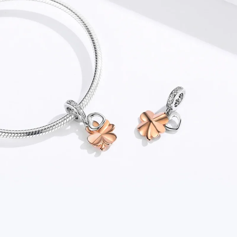 (bilde for) Pandora Style Silver & Rose Gold Firkløver Dingle - SCC1238 - Vis 4
