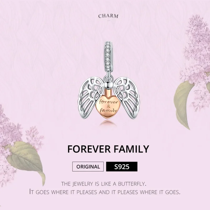 (bilde for) Pandora Style Silver & Rose Gold Forever & Family Dangle - SCC1299 - Vis 2